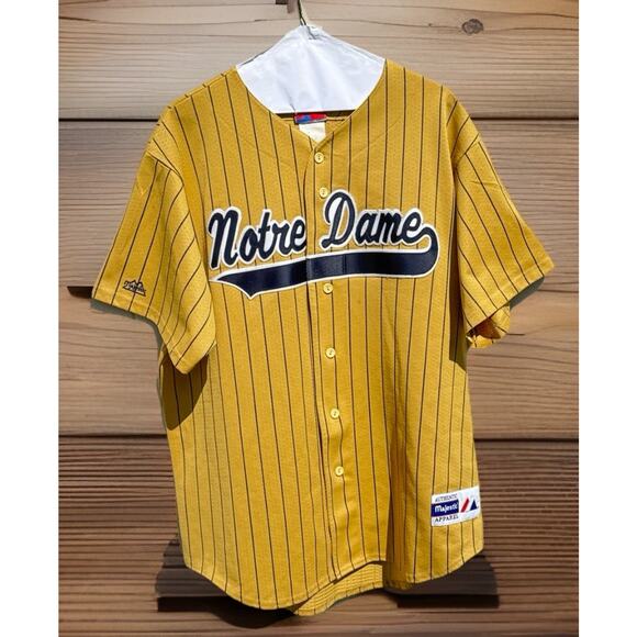 VTG RARE MAJESTIC UNIVERSITY OF NOTRE DAME IRISH PINSTRIPE BASEBALL JERSEY XL - Picture 1 of 5
